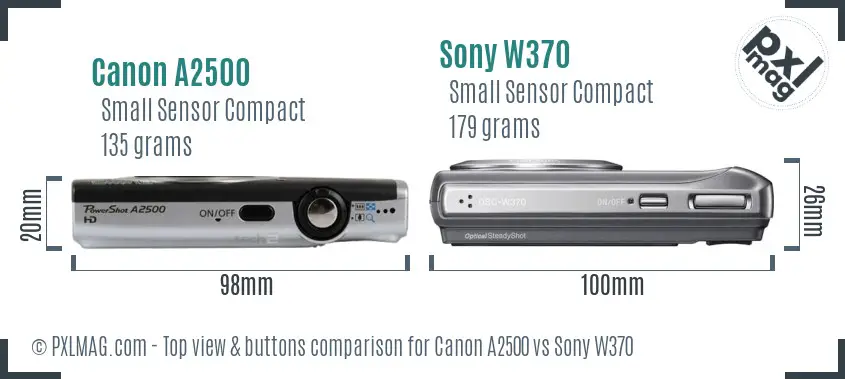 Canon A2500 vs Sony W370 top view buttons comparison