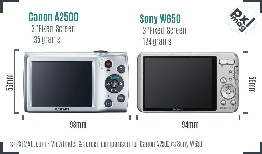 Canon A2500 vs Sony W650 Screen and Viewfinder comparison