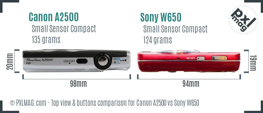 Canon A2500 vs Sony W650 top view buttons comparison