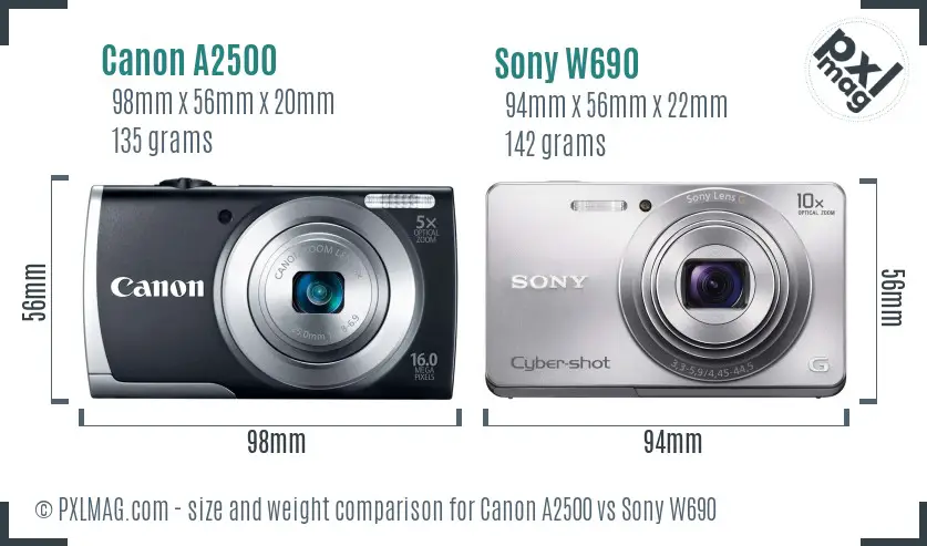 Canon A2500 vs Sony W690 size comparison Canon A2500 vs Sony W690 size comparison