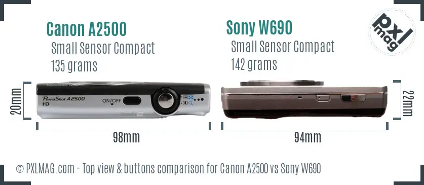 Canon A2500 vs Sony W690 top view buttons comparison Canon A2500 vs Sony W690 top view buttons comparison