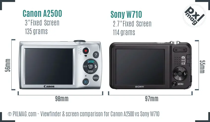 Canon A2500 vs Sony W710 Screen and Viewfinder comparison