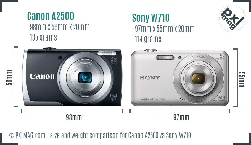 Canon A2500 vs Sony W710 size comparison