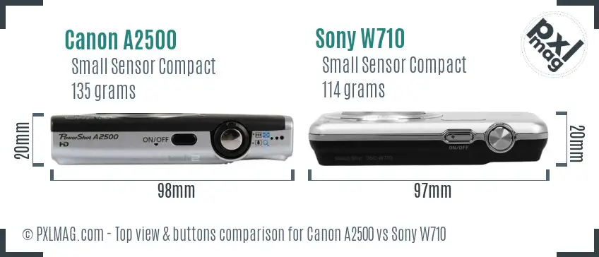 Canon A2500 vs Sony W710 top view buttons comparison