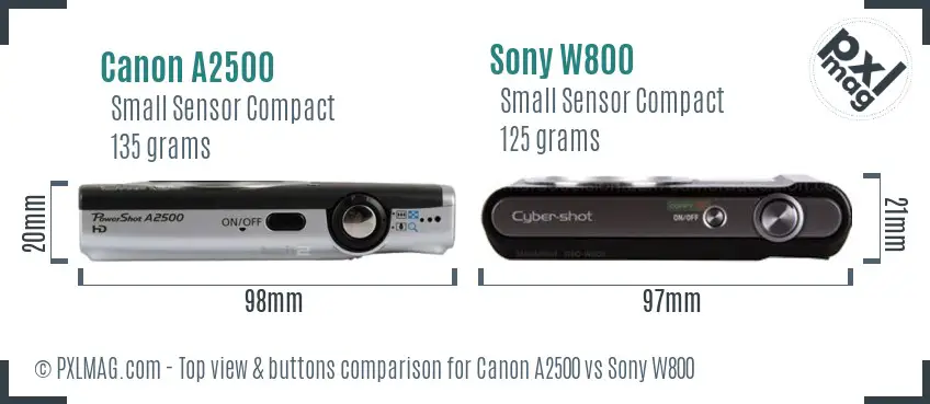 Canon A2500 vs Sony W800 top view buttons comparison Canon A2500 vs Sony W800 top view buttons comparison