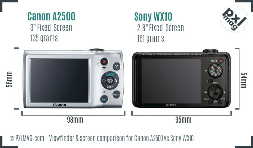 Canon A2500 vs Sony WX10 Screen and Viewfinder comparison