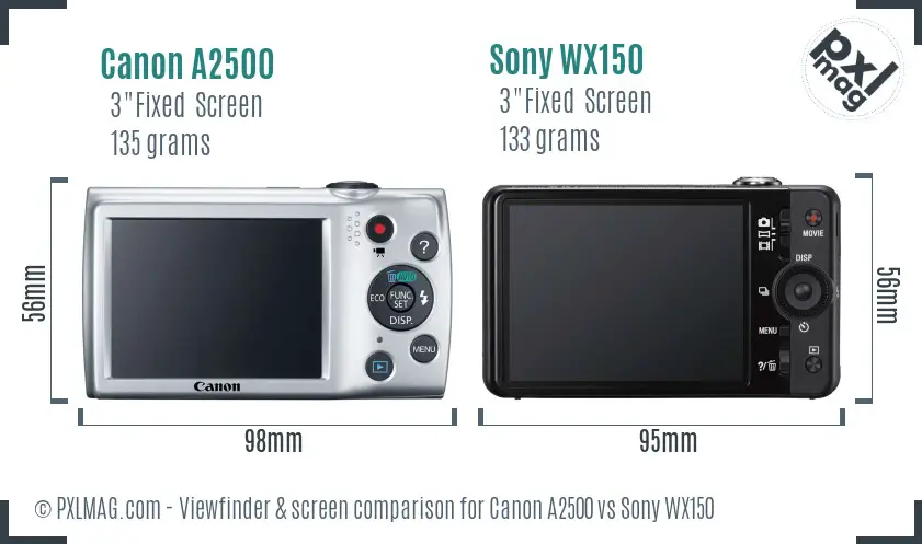 Canon A2500 vs Sony WX150 Screen and Viewfinder comparison