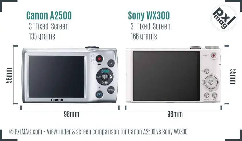 Canon A2500 vs Sony WX300 Screen and Viewfinder comparison