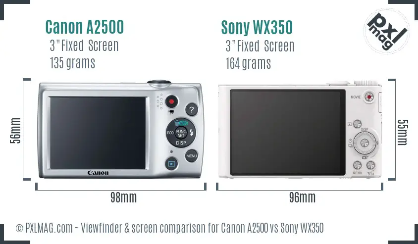 Canon A2500 vs Sony WX350 Screen and Viewfinder comparison