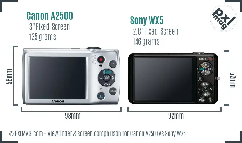 Canon A2500 vs Sony WX5 Screen and Viewfinder comparison
