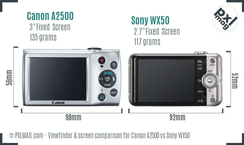 Canon A2500 vs Sony WX50 Screen and Viewfinder comparison