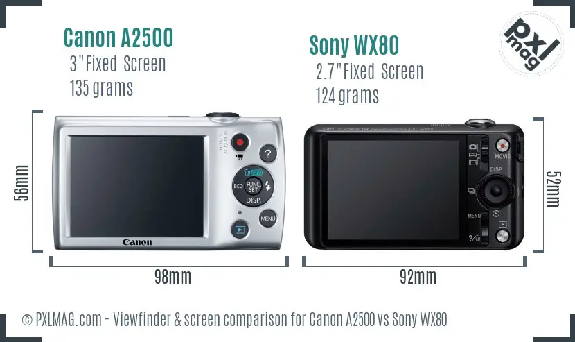 Canon A2500 vs Sony WX80 Screen and Viewfinder comparison