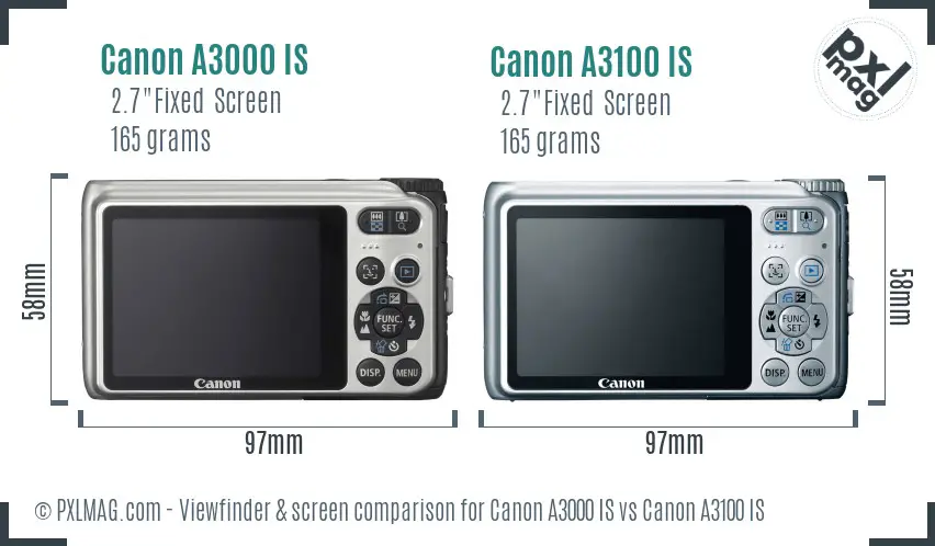 Canon A3000 IS vs Canon A3100 IS Screen and Viewfinder comparison