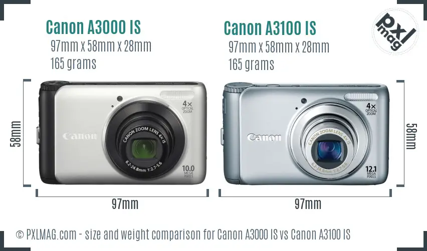 Canon A3000 IS vs Canon A3100 IS size comparison