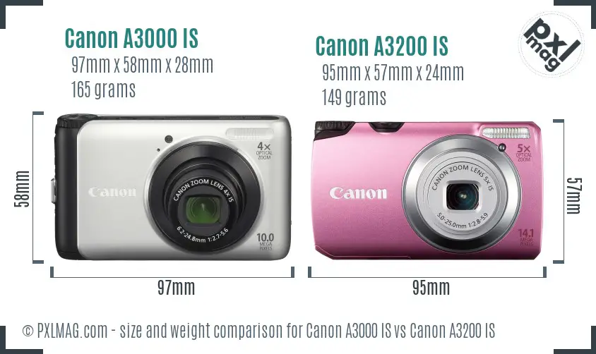 Canon A3000 IS vs Canon A3200 IS size comparison