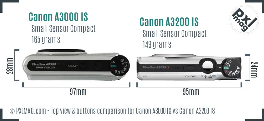 Canon A3000 IS vs Canon A3200 IS top view buttons comparison
