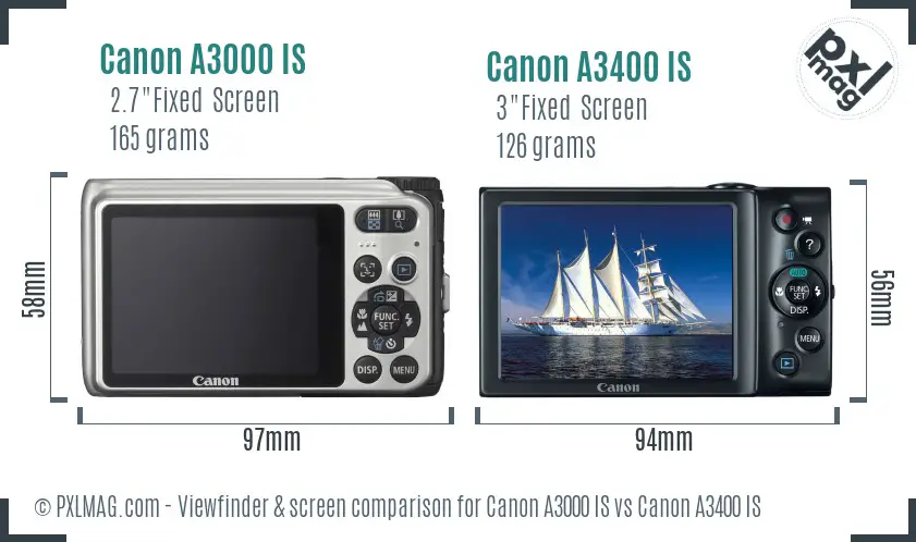 Canon A3000 IS vs Canon A3400 IS Screen and Viewfinder comparison