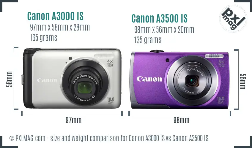Canon A3000 IS vs Canon A3500 IS size comparison