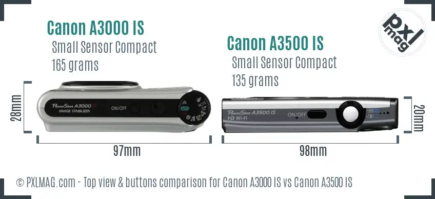 Canon A3000 IS vs Canon A3500 IS top view buttons comparison