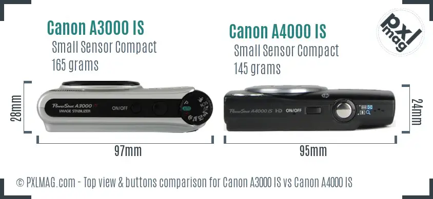 Canon A3000 IS vs Canon A4000 IS top view buttons comparison