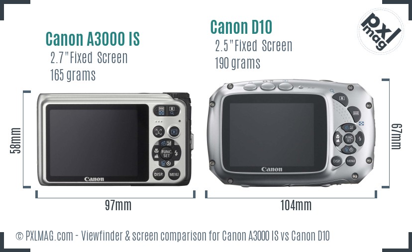 Canon A3000 IS vs Canon D10 Screen and Viewfinder comparison