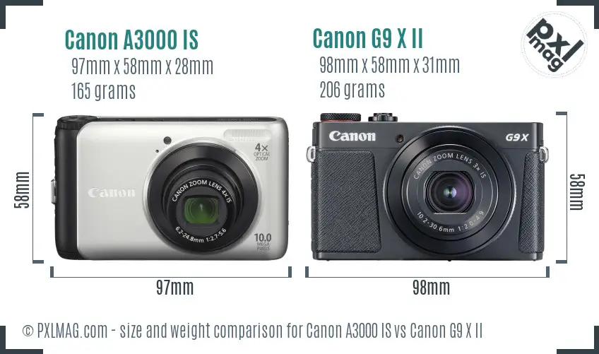 Canon A3000 IS vs Canon G9 X II size comparison Canon A3000 IS vs Canon G9 X II size comparison