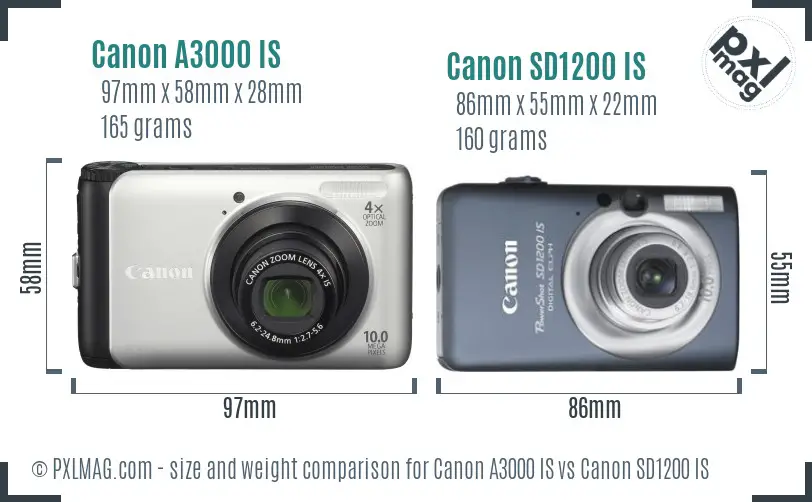 Canon A3000 IS vs Canon SD1200 IS size comparison