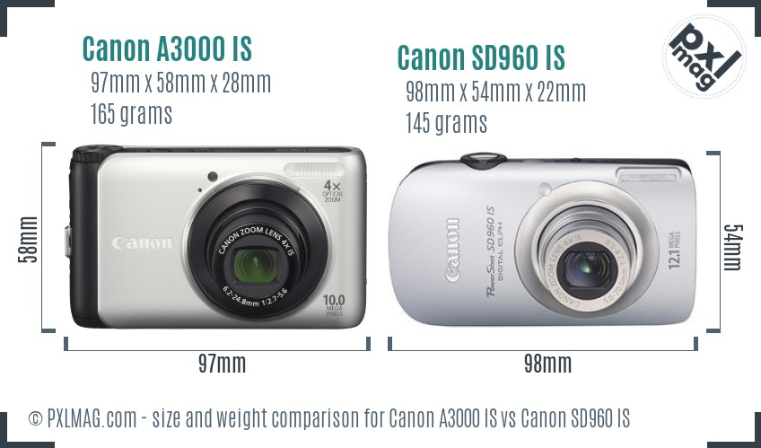 Canon A3000 IS vs Canon SD960 IS size comparison