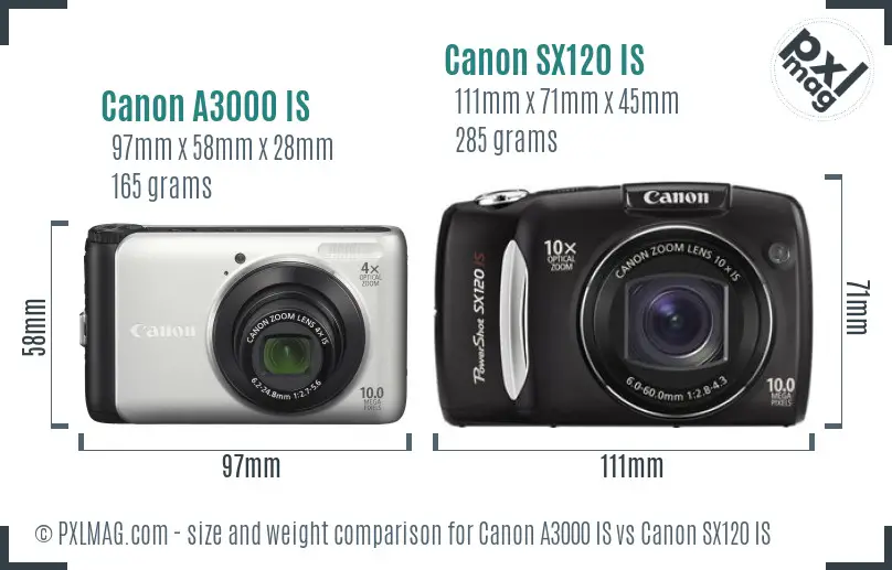 Canon A3000 IS vs Canon SX120 IS size comparison