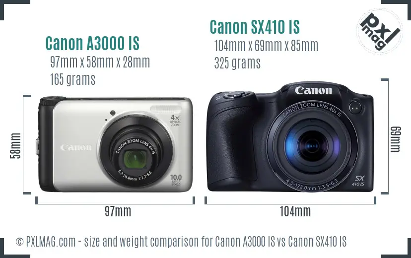 Canon A3000 IS vs Canon SX410 IS size comparison