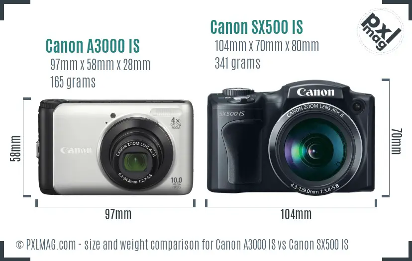 Canon A3000 IS vs Canon SX500 IS size comparison