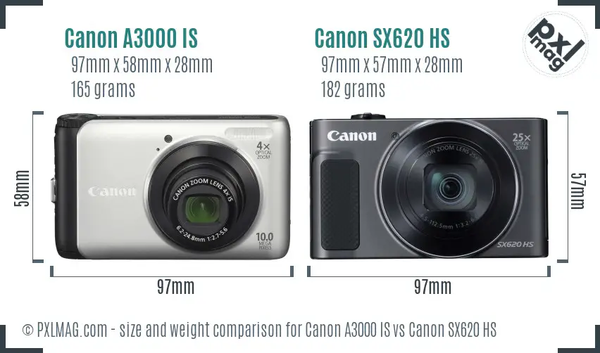 Canon A3000 IS vs Canon SX620 HS size comparison Canon A3000 IS vs Canon SX620 HS size comparison
