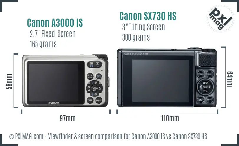 Canon A3000 IS vs Canon SX730 HS Screen and Viewfinder comparison Canon A3000 IS vs Canon SX730 HS Screen and Viewfinder comparison