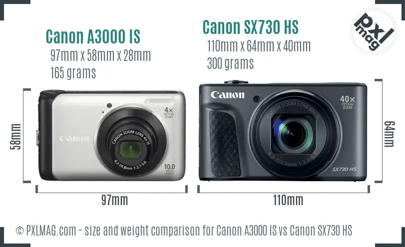 Canon A3000 IS vs Canon SX730 HS size comparison Canon A3000 IS vs Canon SX730 HS size comparison