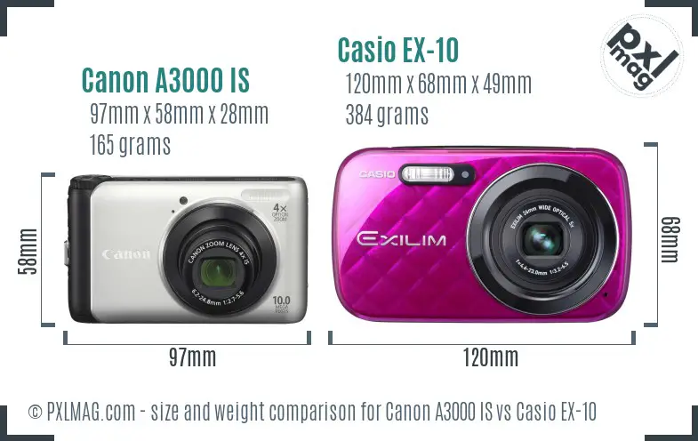 Canon A3000 IS vs Casio EX-10 size comparison