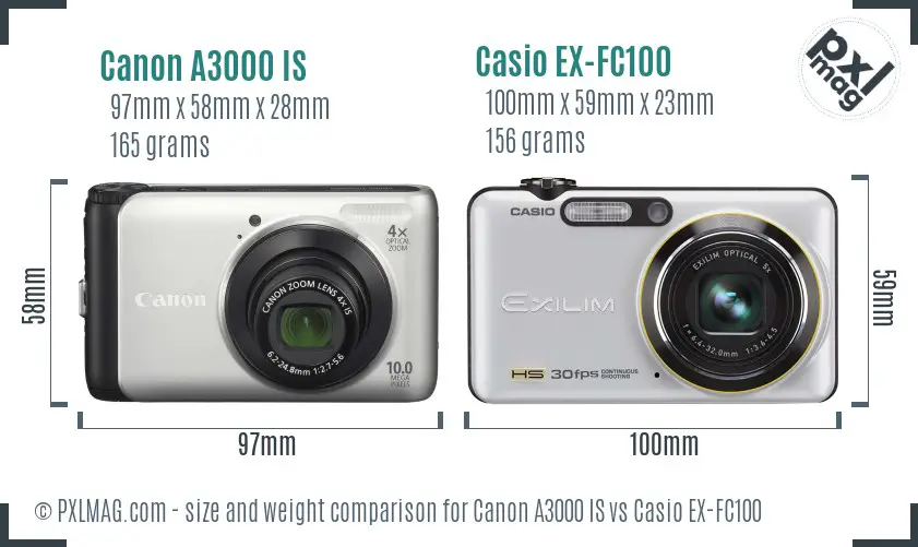 Canon A3000 IS vs Casio EX-FC100 size comparison