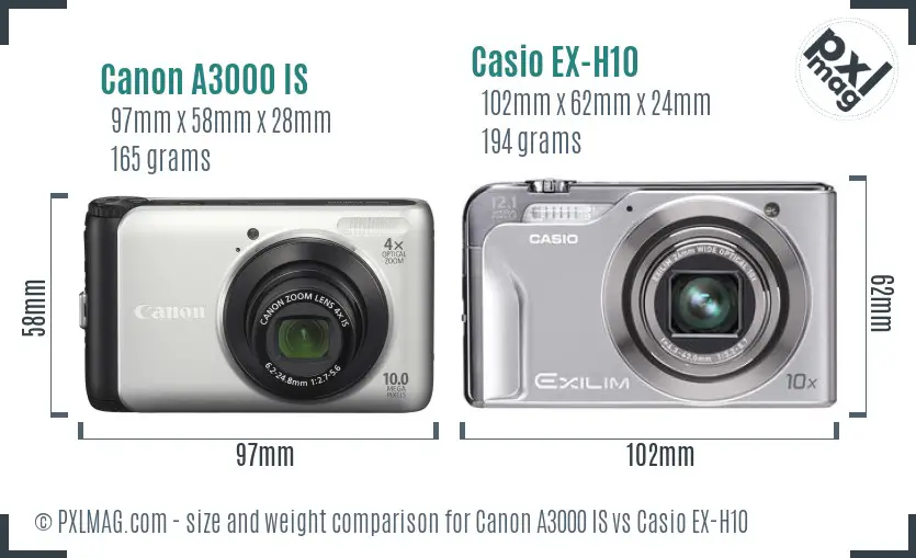 Canon A3000 IS vs Casio EX-H10 size comparison