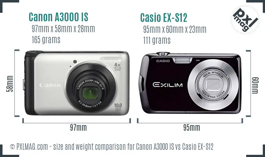 Canon A3000 IS vs Casio EX-S12 size comparison