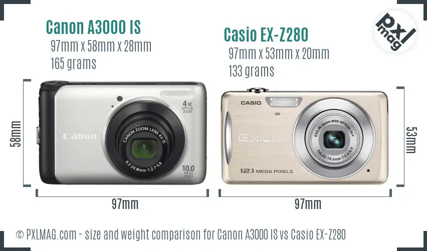 Canon A3000 IS vs Casio EX-Z280 size comparison