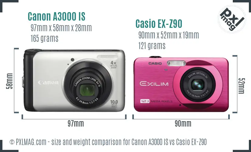 Canon A3000 IS vs Casio EX-Z90 size comparison