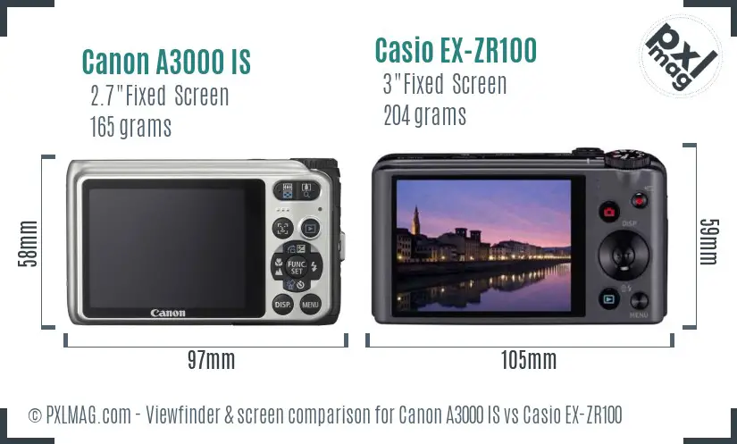 Canon A3000 IS vs Casio EX-ZR100 Screen and Viewfinder comparison Canon A3000 IS vs Casio EX-ZR100 Screen and Viewfinder comparison