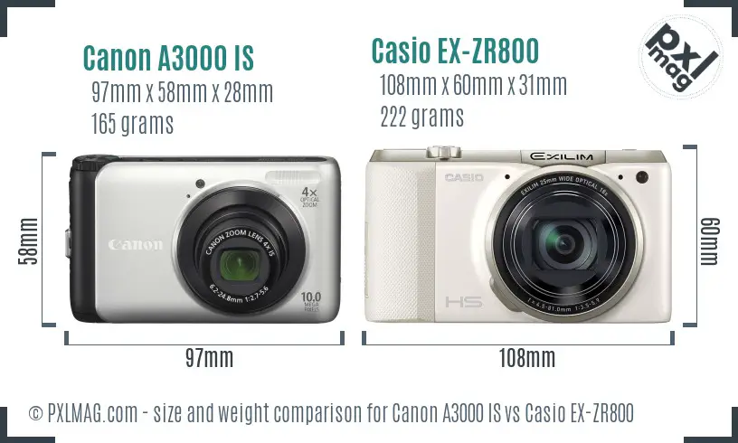 Canon A3000 IS vs Casio EX-ZR800 size comparison