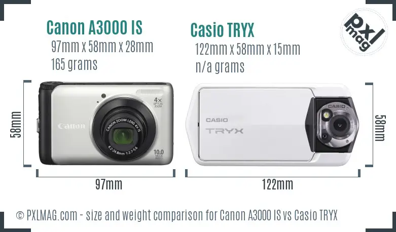 Canon A3000 IS vs Casio TRYX size comparison