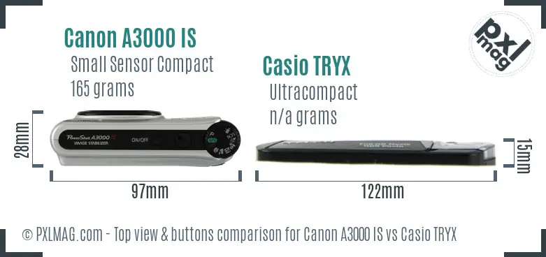 Canon A3000 IS vs Casio TRYX top view buttons comparison