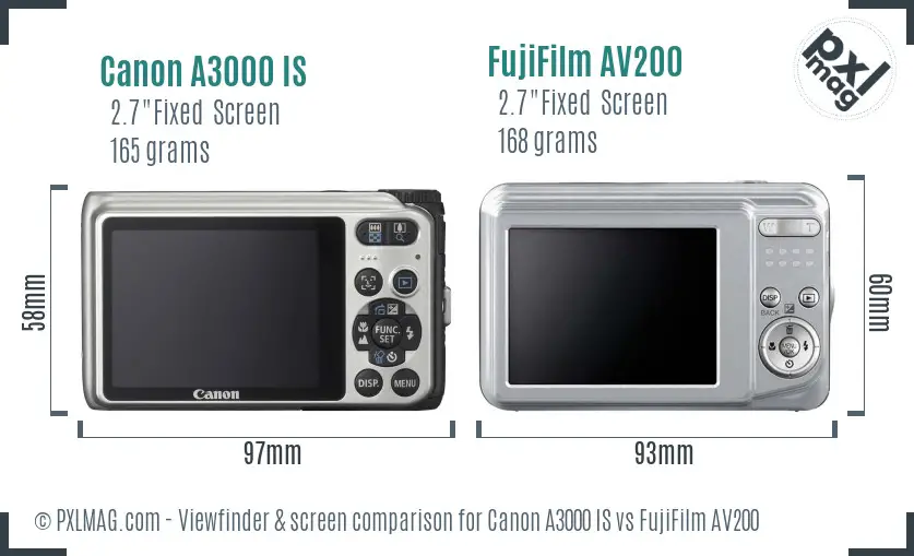 Canon A3000 IS vs FujiFilm AV200 Screen and Viewfinder comparison