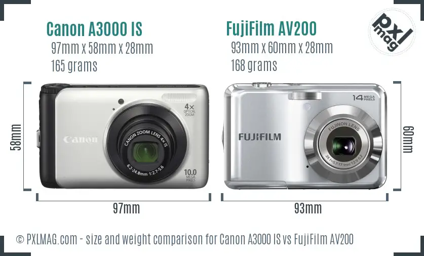 Canon A3000 IS vs FujiFilm AV200 size comparison