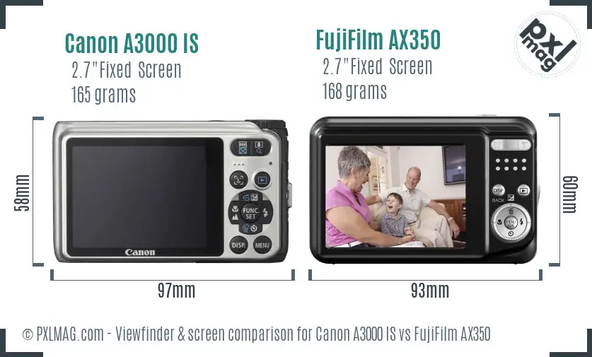 Canon A3000 IS vs FujiFilm AX350 Screen and Viewfinder comparison Canon A3000 IS vs FujiFilm AX350 Screen and Viewfinder comparison