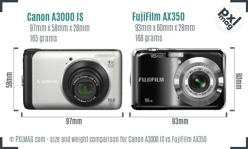 Canon A3000 IS vs FujiFilm AX350 size comparison Canon A3000 IS vs FujiFilm AX350 size comparison