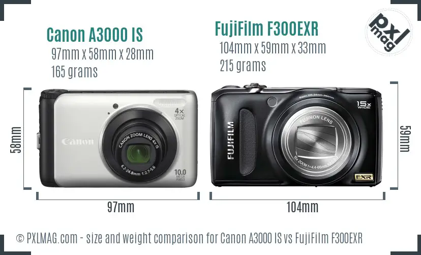 Canon A3000 IS vs FujiFilm F300EXR size comparison Canon A3000 IS vs FujiFilm F300EXR size comparison