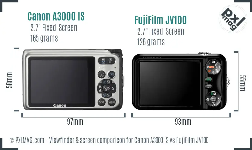 Canon A3000 IS vs FujiFilm JV100 Screen and Viewfinder comparison